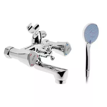 Смеситель для ванны ZEIN Z3727, двухвентильный, излив 10 см, лейка 3 режима, хром