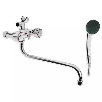 Смеситель для ванны ZEIN Z4327, кран-букса 1/2", излив 27 см, с душевым набор, хром