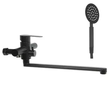 Смеситель для ванны ZEIN ZF3, излив 32 см, с душ набором, нержавеющая сталь, черный