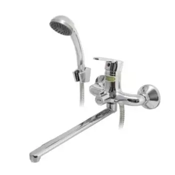 Смеситель ванно-душевой одноручный Juguni JGN0110 с металлическим шлангом, хром.лейкой, L-излив 350 мм, картридж 35 мм