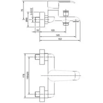 Смеситель ванны и душа Eleanti с коротким изливом, картридж 35 мм, хром