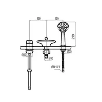 Смеситель встраиваемый на борт ванны BRAVAT Niagara F5140197CP-RUS, на 3 отверстия, хром