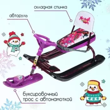 Снегокат «Тимка спорт 4-1 Пинк», ТС4-1/ПН2, со спинкой и ремнём безопасности, цвет чёрный/бордовый/фиолетовый