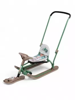 Снегокат «Twiny 2+» с жирафиком, со спинкой, с родительской ручкой, зелёный, коричневый, TW2+/Ж Nika