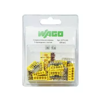 Соединительная клемма WAGO 5-ти проводная с пастой (2273-245) 20 шт. в блистере