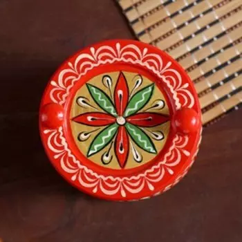 Солонка «Бочонок», малая, 7×7×7 см, борецкая роспись