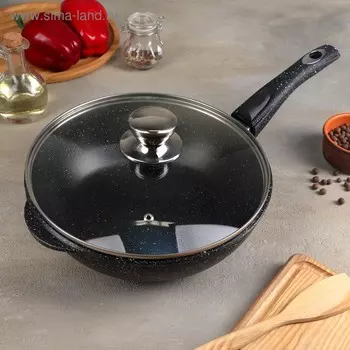 Сотейник «Гранит», d=26 см, съёмная ручка, стеклянная крышка, антипригарное покрытие, цвет чёрный