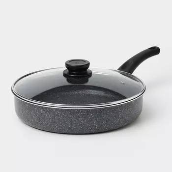 Сотейник Granit, d=28 см, с антипригарным покрытием, стеклянная крышка, алюминий, серая