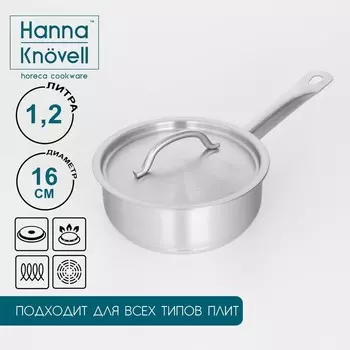 Сотейник Hanna Knvell, 1.2 л, d=16 см, h=6.5 см, с крышкой, толщина стенки 0.8 мм, индукция, нержавеющая сталь