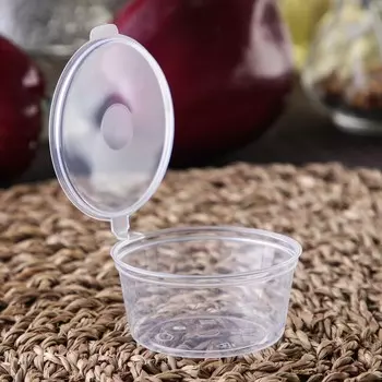 Соусник одноразовый, 50 мл, пластик, с неразъёмной крышкой, прозрачный