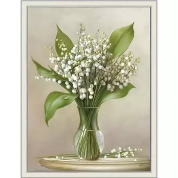 СовремненнаяКартина "Ландыши в стеклянной вазочке" 30/40 рама 45-1311