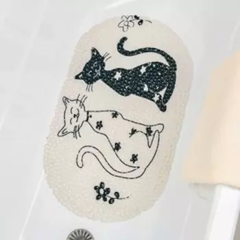 Коврик противоскользящий в ванну на присосках Доляна «Кошечки», 3867,5 см, цвет белый