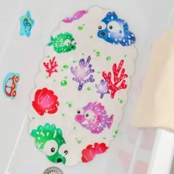 Коврик противоскользящий в ванну Доляна «Рыбка-шар», на присосках, 3969 см