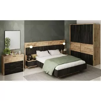 Спальня «Кения 2», кровать, комод, шкаф-купе, зеркало, тумба 2 шт, гамбия/камень