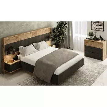 Спальня «Кения 3», кровать с ПМ, комод, тумба 2 шт, цвет гамбия/угольный камень