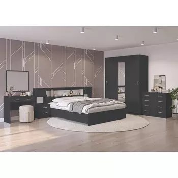 Спальный гарнитур «Клик Мебель. Бася», комплект 7 предметов, цвет серый графит