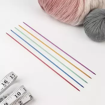 Спицы для вязания, чулочные, из алюминия, d=2 мм, 25 см, 5 шт., разноцветные