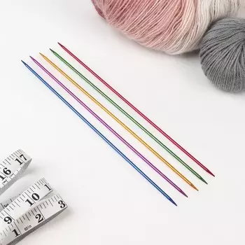Спицы для вязания, чулочные, из алюминия, d=3 мм, 25 см, 5 шт., разноцветные