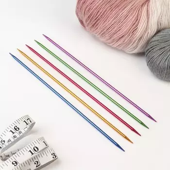 Спицы для вязания, чулочные, из алюминия, d=4 мм, 25 см, 5 шт., разноцветные