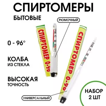 Спиртометр бытовой капиллярный, 0-96%, набор 8 и 14 см, универсальный и рюмочный
