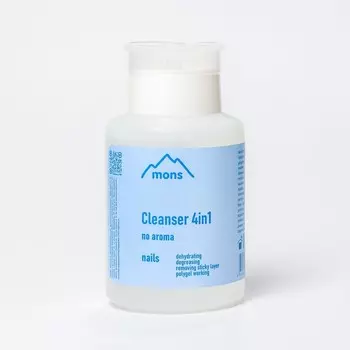 Средство для обезжиривания ногтей и липкого слоя Mons Cleaner 4 in 1, помпаблюдце, 200 мл