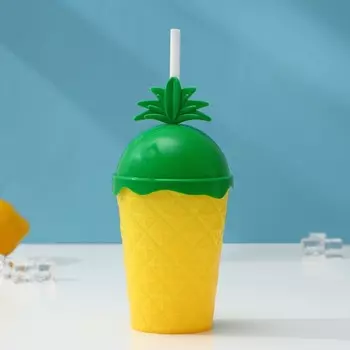 Стакан пластиковый с трубочкой и крышкой Доляна «Ананас», 450 мл, жёлтый