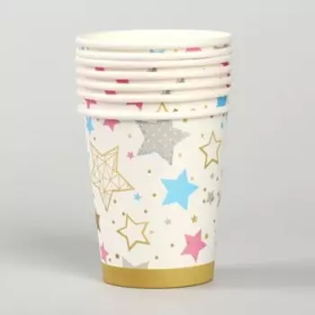 Стакан бумажный «Цветные звёзды», 250 мл, набор 6 шт.