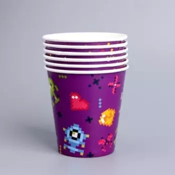 Стакан бумажный «Космические пиксели», 250 мл, 6 шт.