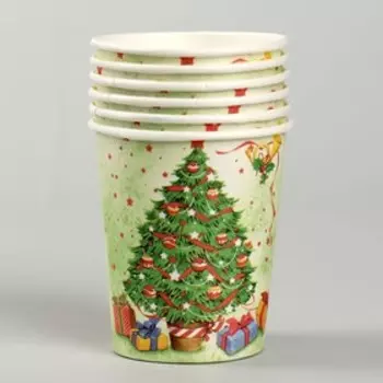 Стаканы бумажные одноразовые «Новогодняя ёлочка», 6 шт. МИКС