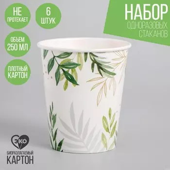 Стакан одноразовый бумажный "Природа", 250 мл,набор 6 шт