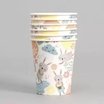 Стакан одноразовый бумажный Зайцы, набор 6 шт, 250 мл