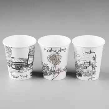 Одноразовая посуда: Стакан бумажный «Города», для горячих напитков 250 мл, диаметр 80 мм