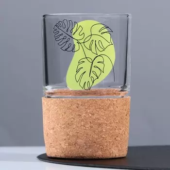 Стакан стеклянный с пробковым дном «Листья», 220 мл