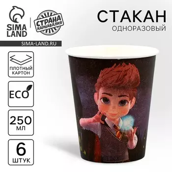 Стакан одноразовый бумажный "Волшебного Дня Рождения", 250 мл, набор 6 штук