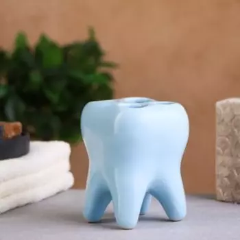 Стакан под зубную щётку «Зуб», фарфор, голубой