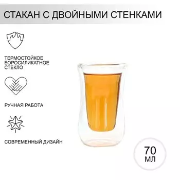 Стакан стеклянный с двойными стенками «Дуо», 70 мл, 669 см