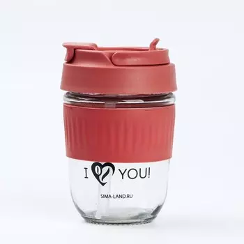 Стакан с крышкой Love You, 350 мл, стекло, красный