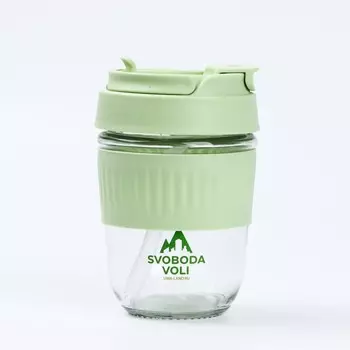 Стакан с крышкой, 350 мл, стекло, зелёный