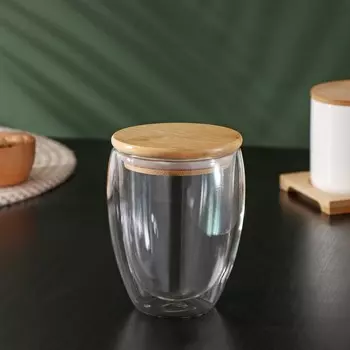 Стакан с двойными стенками BellaTenero «Эко», 330 мл, стекло, бамбуковая крышка