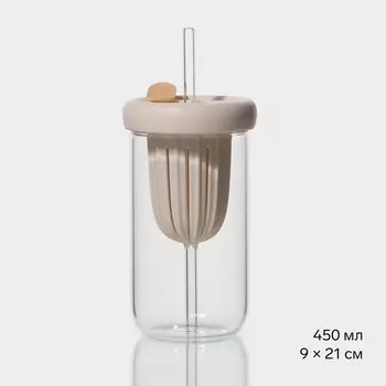 Стакан с крышкой и трубочкой «Бьорн», 450 мл, стекло