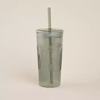 Стакан SL Home «Идиллия», 650 мл, 8.524 см, стекло, с трубочкой, зелёный