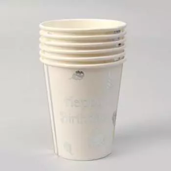 Стаканы бумажные «С днём рождения», в наборе 6 штук, тиснение, цвет серебро