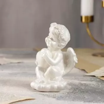 Статуэтка "Ангел Амурчик с сердцем", перламутр, 13 см