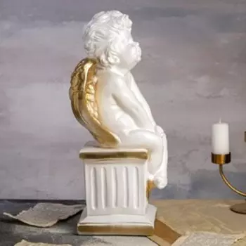 Статуэтка "Ангел на колонне", бело-золотая, 44х23х18 см
