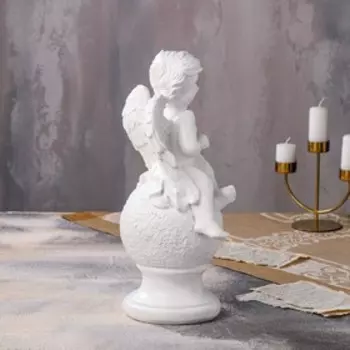 Статуэтка "Ангел на шаре", белая, гипс, 43 см