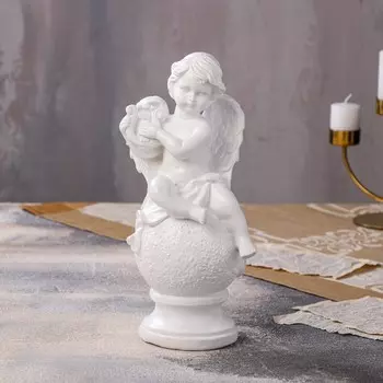 Статуэтка "Ангел с арфой, на шаре, белая, гипс, 34 см