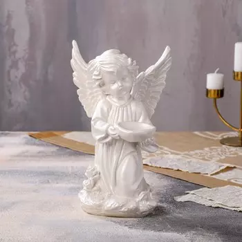 Статуэтка "Ангел с чашей", перламутровая, 33 см