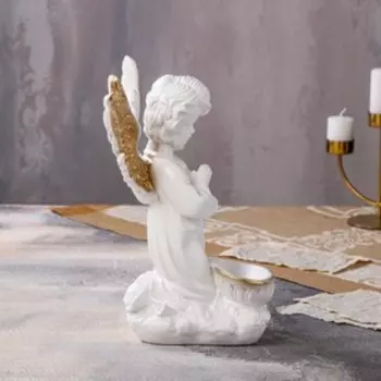 Статуэтка "Ангел с чашей внизу", бело-золотая, 34 см