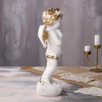Статуэтка "Ангел с корзиной", бело-золотая, гипс, 48 см