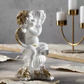 Статуэтка "Ангел с подсвечником", золотистая, гипс, 22 см